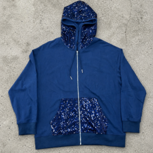 Midnight Sequin Trim Zip Hoodie – 100% Cotton Comfort