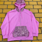 Pink Sequin Trim Zip Hoodie – 100% Cotton Comfort