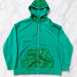 Emerald Sequin Trim Zip Hoodie