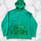 Emerald Sequin Trim Zip Hoodie