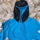 Teal w/ Black Sequin Trim Zip Hoodie